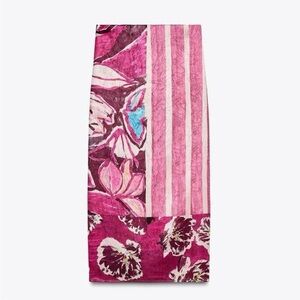 Zara Pink Floral and Stripe Midi Skirt